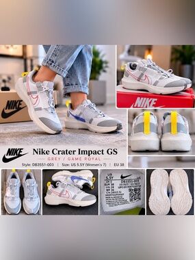 Nike Crater Impact GS Grey Game Royal  Shoes DB3551-003 Size 5.5.